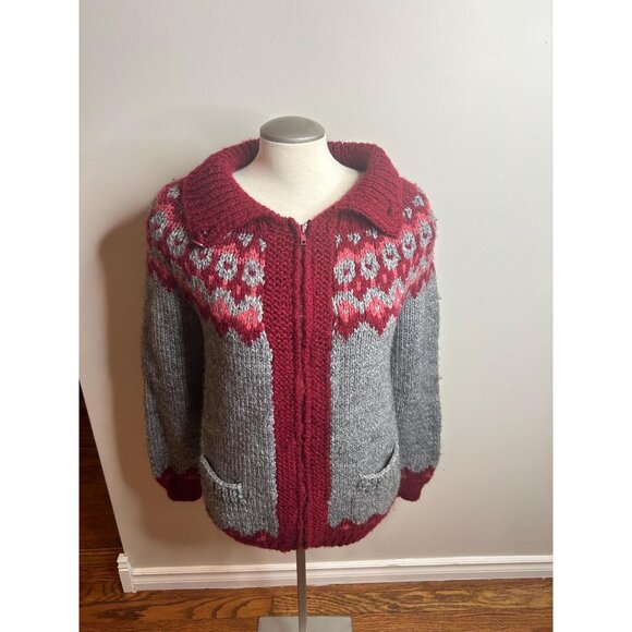 Vintage Icelandic sweater knit cardigan winter warm cozy handmade by a grandma - Picture 1 of 6